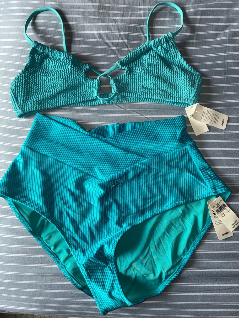 aerie Teal Ribbed Two-Piece Bikini Set